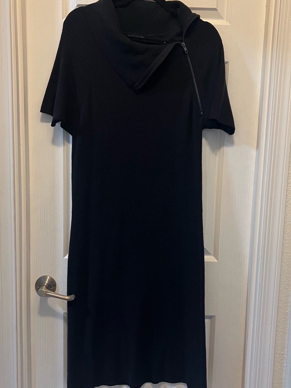 a.n.a Black Short-Sleeve Midi Dress with Zip Collar
